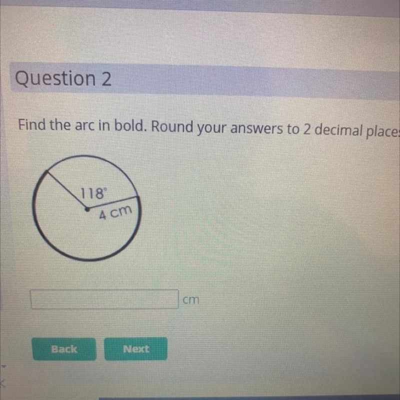 Find the arc in bold. Round your answers to 2 decimal places.1184 cmcm-example-1