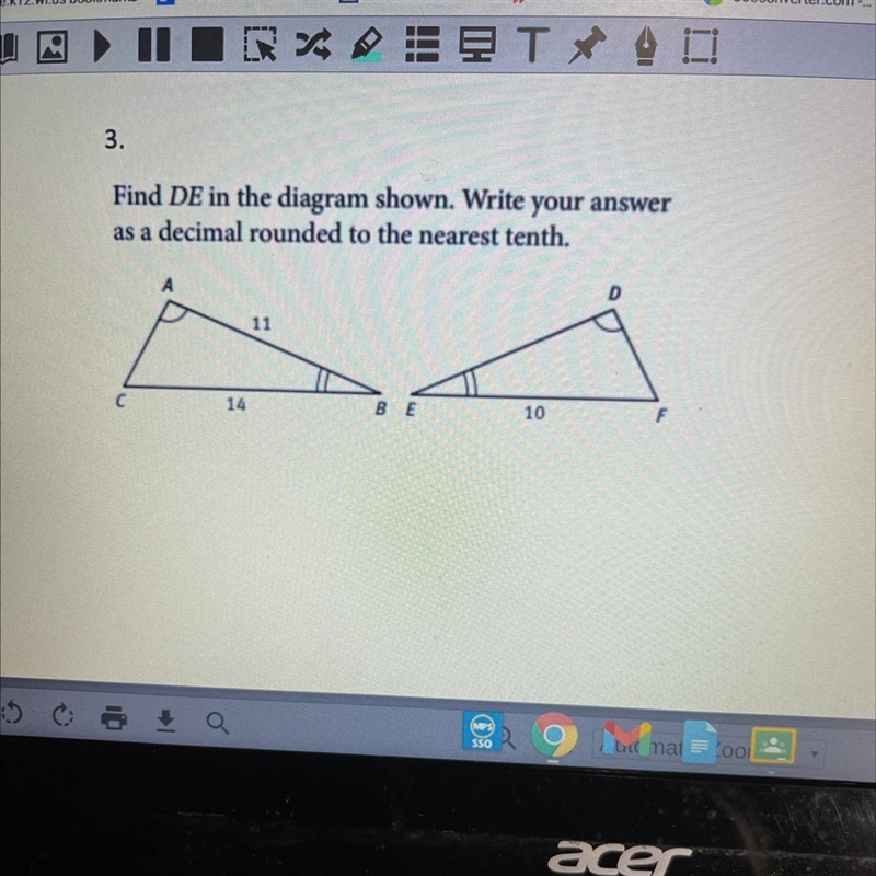 Find DE in the diagram shown. Write your answeras a decimal rounded to the nearest-example-1