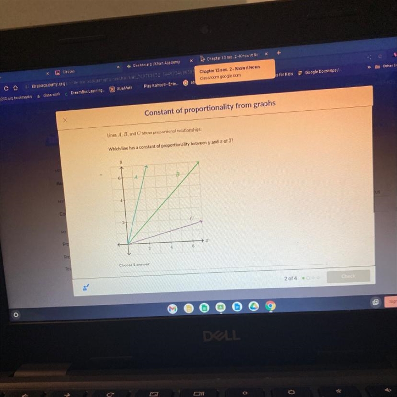 Which lines has a constant of proportional between y and x of 3-example-1