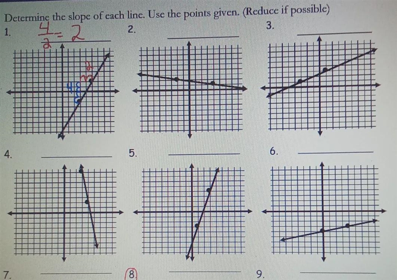 Determine the slope of each line. Use the points given. (Reduce if possible)-example-1