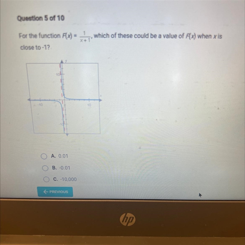 For the function f(x)= 1/x+1. which of these could be a value f(x) when x is close-example-1