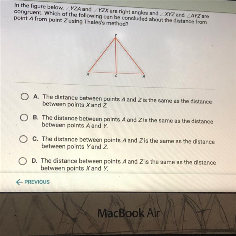 In the figure below, ZYZA and _YZX are right angles and _XYZ and ZAYZ arecongruent-example-1