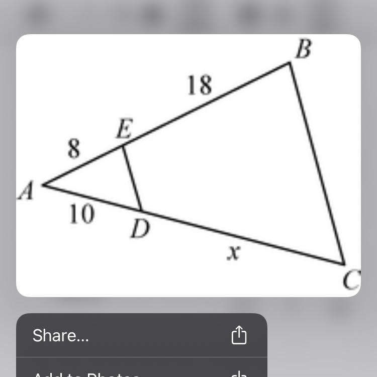 .In the diagram below, DE || BC. Which equation can be used to find x?-example-1