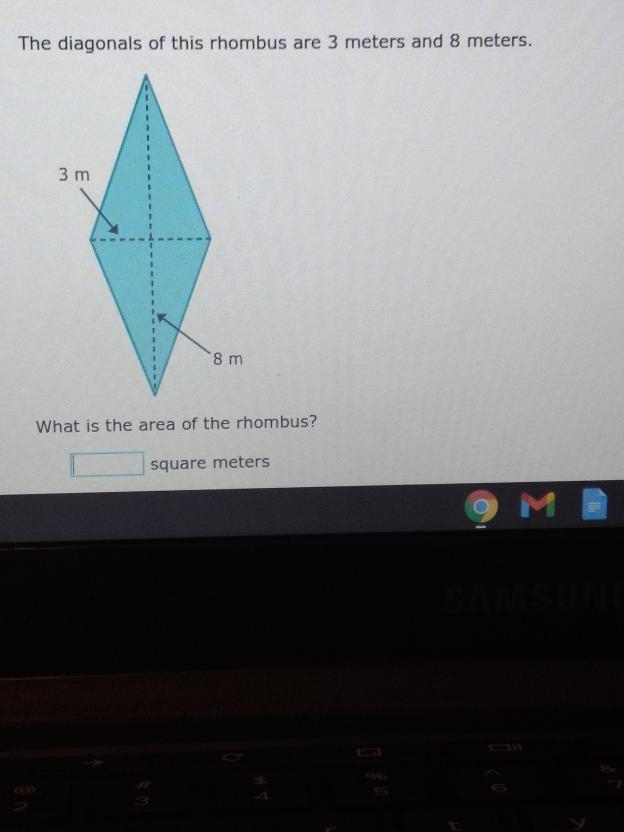 The diagonales of this rhombus are 3 meterse and 8 meters-example-1