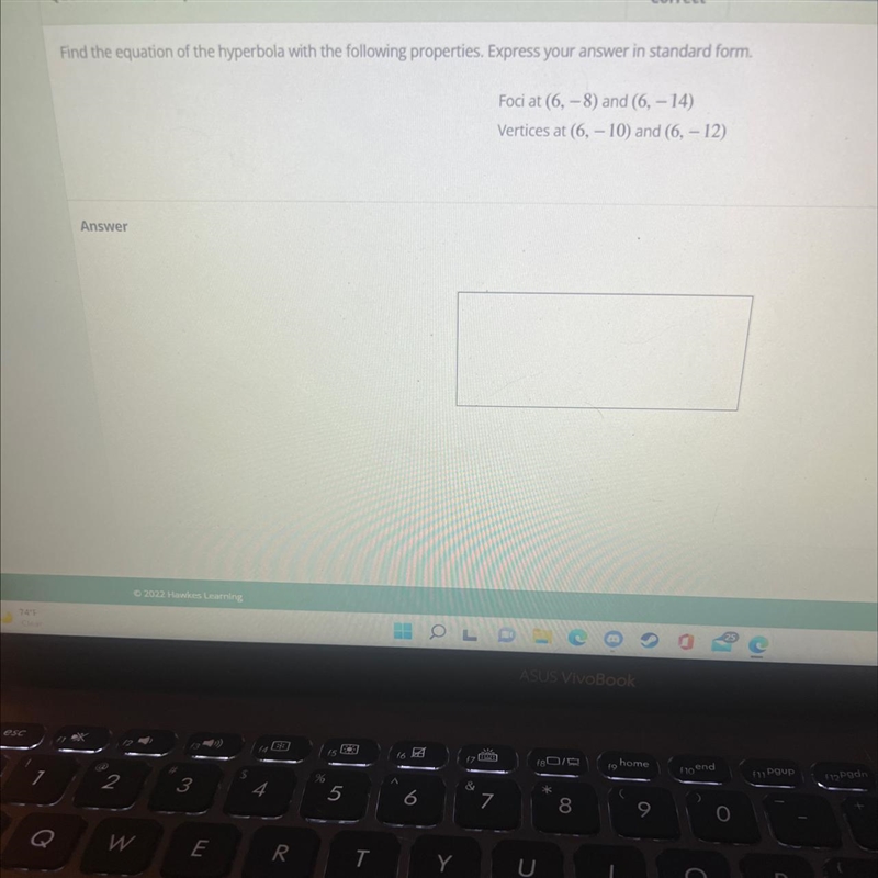 Find the equation of the hyperbola with the following properties. Express your answer-example-1