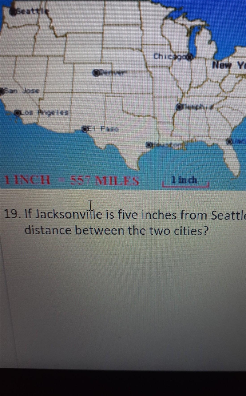 If Jacksonville is five inches from Seattle, what is the distance between the two-example-1