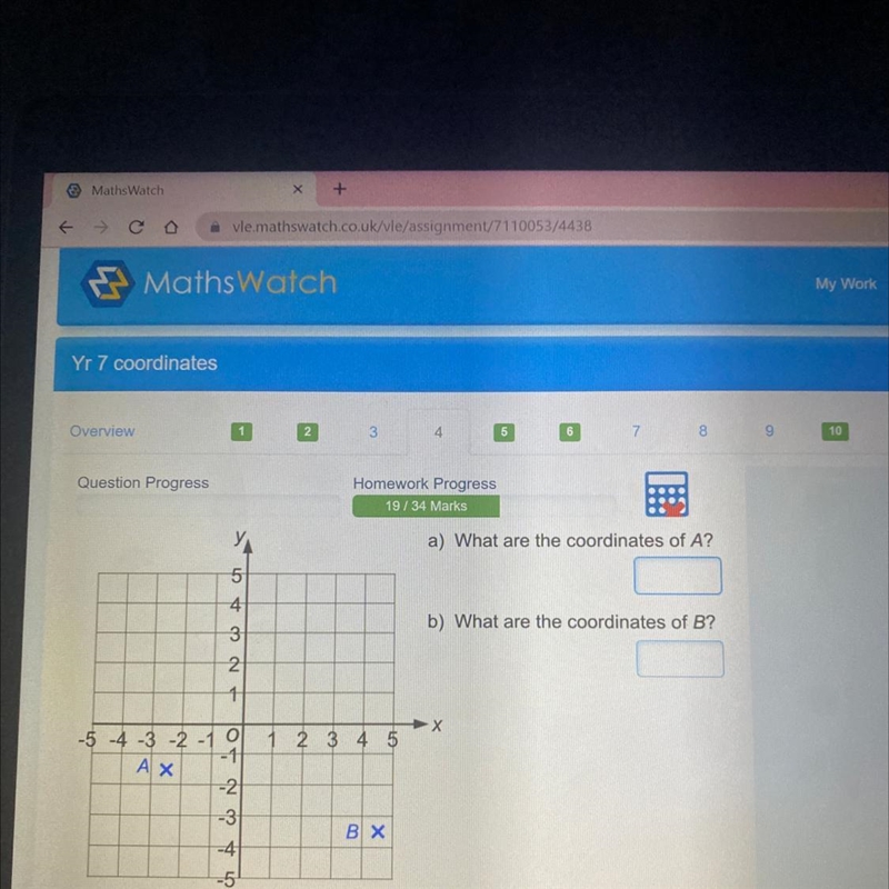 A) What are the coordinates of A? b) What are the coordinates of B?-example-1