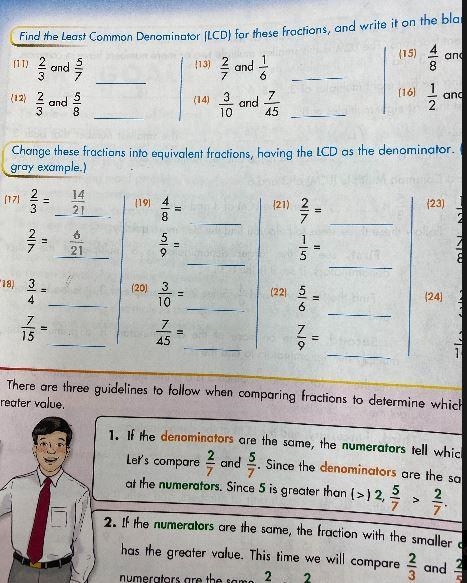 Change these fractions into equivalent fractions, having the lowest common denominator-example-1