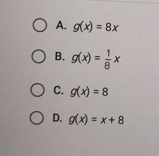 If you shift the linear parent function, f(x) = x, to the left 8 units, what is the-example-1