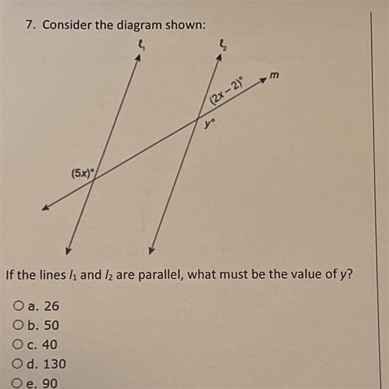 If the lines /1 and /2 are parallel, what must be value of y?-example-1