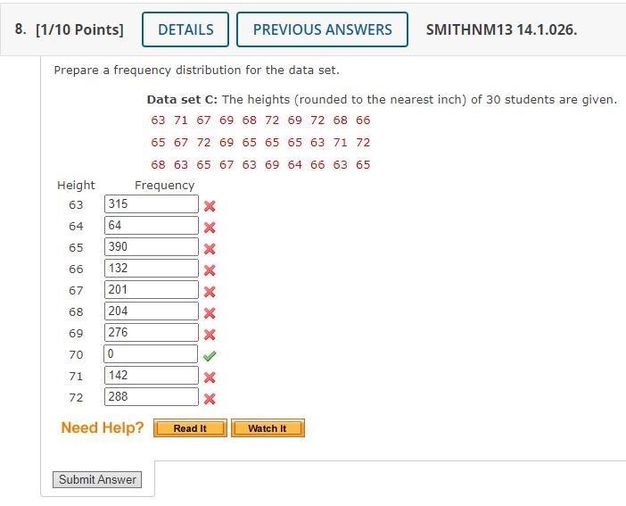 Prepare a frequency distribution for the data set. Data set C: The heights (rounded-example-1