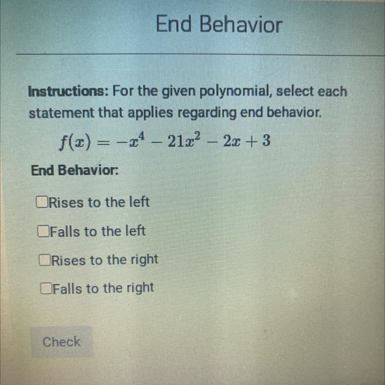 Instructions: For the given polynomial, select eachstatement that applies regarding-example-1