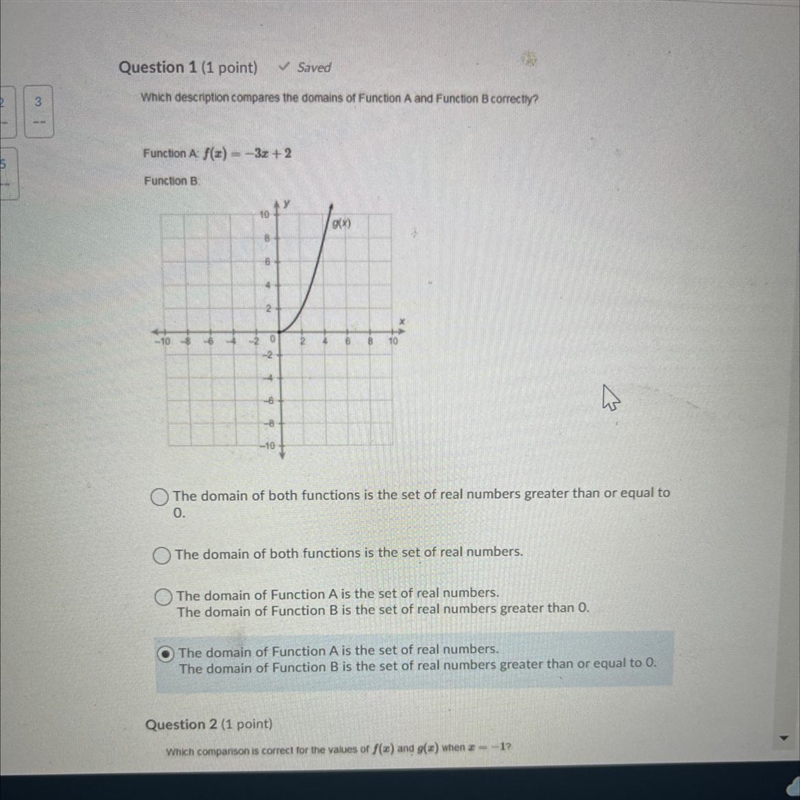 which description compass the domains of function a and function be correctly rest-example-1