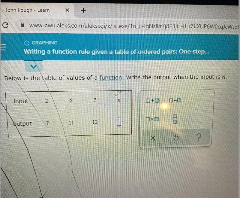 =Writing a function rule given a table of ordered pairs: One-step...Below is the table-example-1