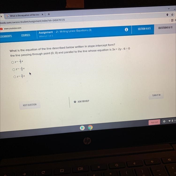 What is the equation of the line described below written in slope-intercept form? the-example-1