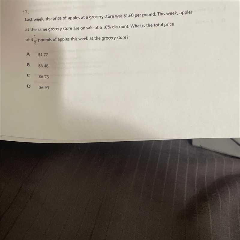 17. Last week, the price of apples at a grocery store was $1.60 per pound. This week-example-1