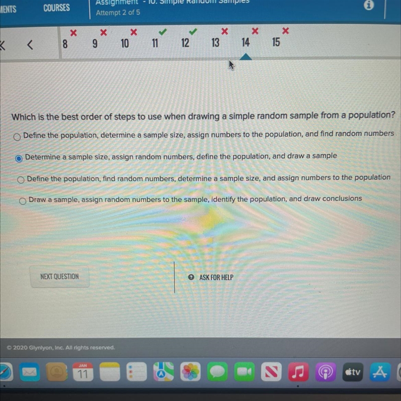 What is the best order of steps to use when drawing a simple random sample from a-example-1