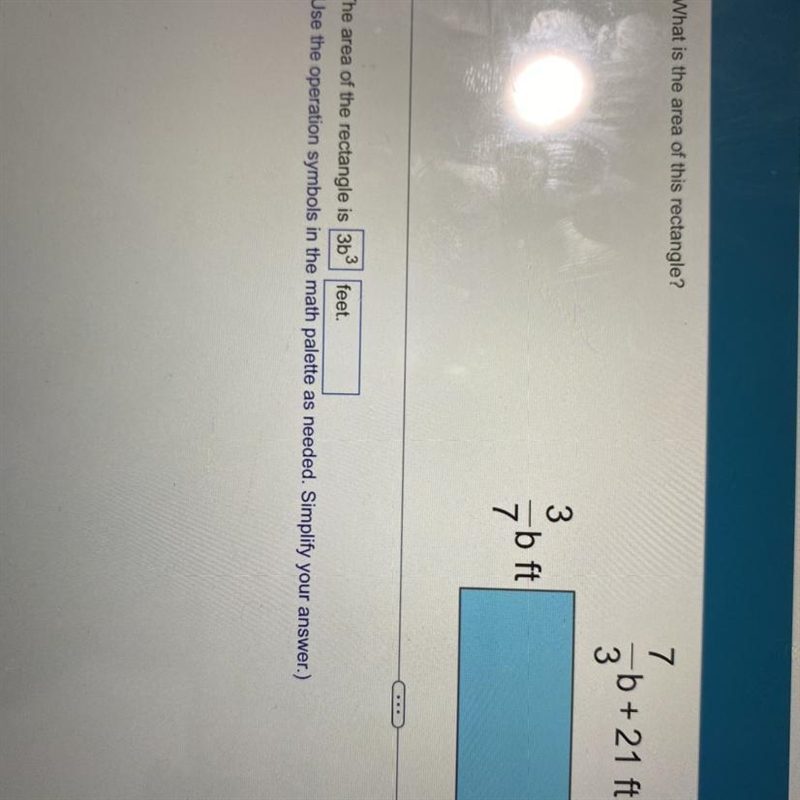 What is the area of this rectangle? 3 7b ft 7 3 b+21 ft-example-1