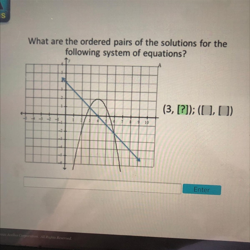 What are the ordered pairs of the solutions for thefollowing system of equations?(3, [?]); ([ ], [])1D-example-1