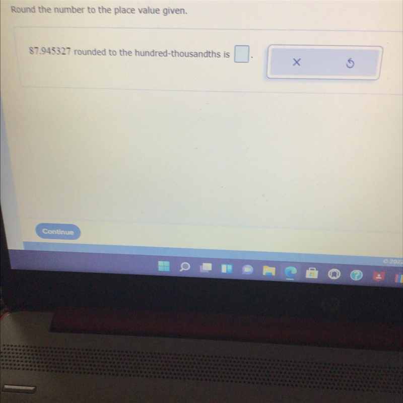 Round the number to the place value given87.945327 rounded to the hundred- thousandth-example-1