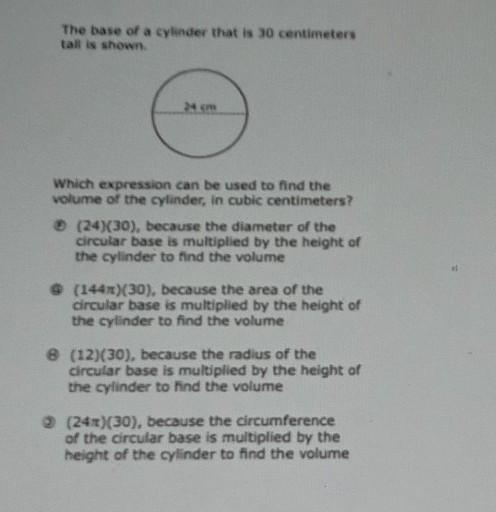 Which expression can be used to find the volume of the cylinder, in cubic centimeters-example-1