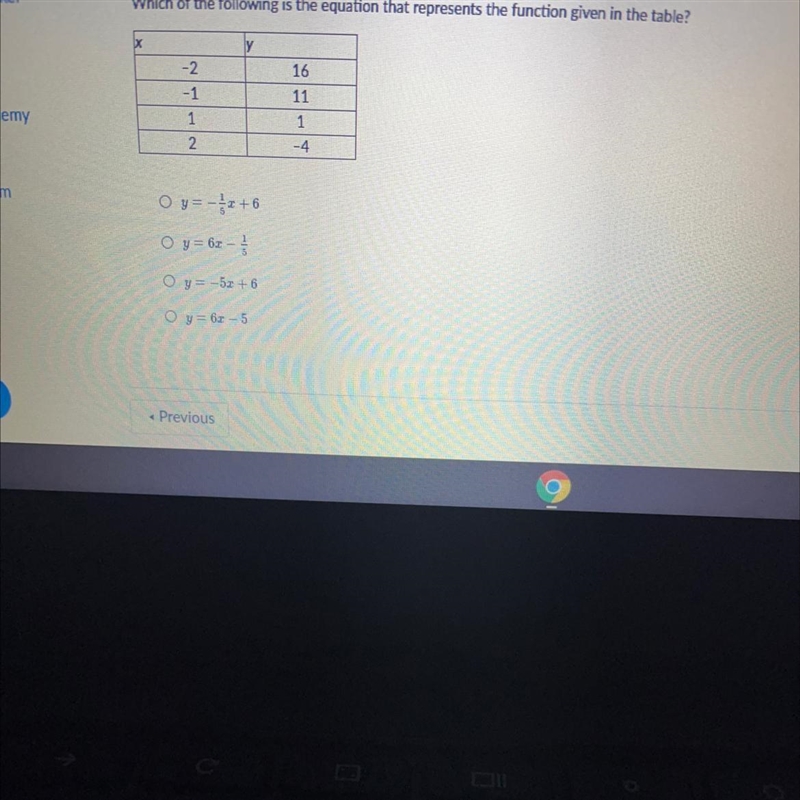 Which of the following is the equation that represents the function given in the table-example-1