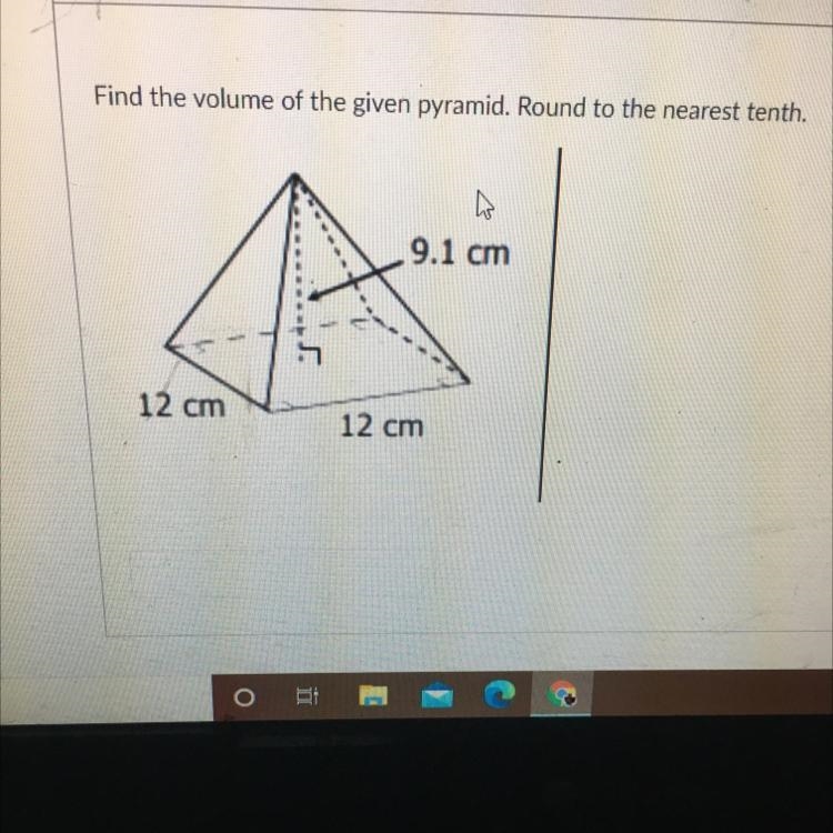 Find The volume up so given pyramid round to the nearest tenth-example-1