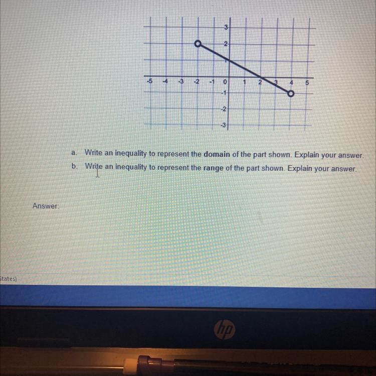 a.Write an inequality to represent the domain of the part shown. Explain your answer-example-1