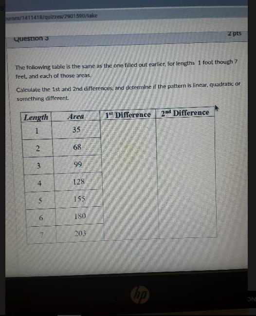 Determine if the pattern is linear quadratic or something diffrent?-example-1