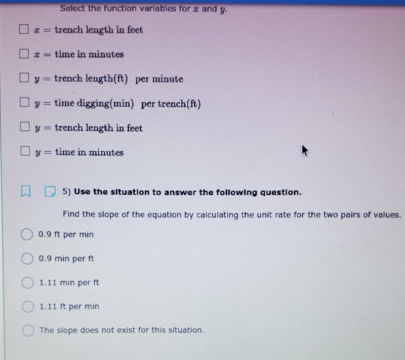 Use the situation to answer the questions. Moving at a constant rate, a trench machine-example-1