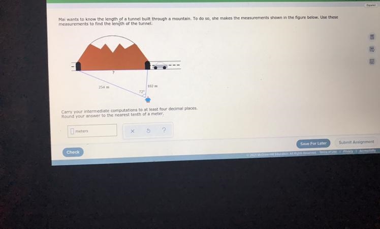 Need help finding the meters to the question law of cosine-example-1