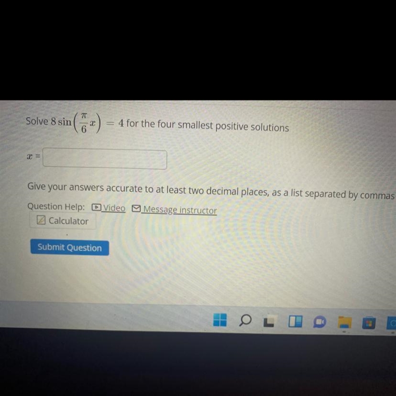 Solve 8 sin ( pi 6 x )=4 1 for the four smallest positive solutions-example-1