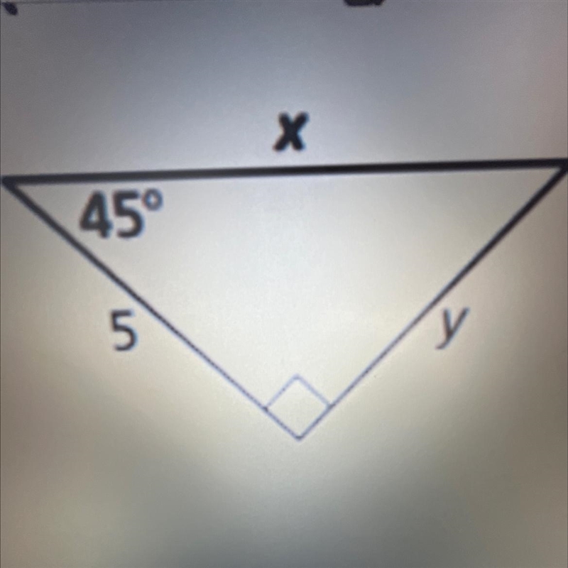 Question: Find the exact values of x and y using appropriate Special Right Triangle-example-1