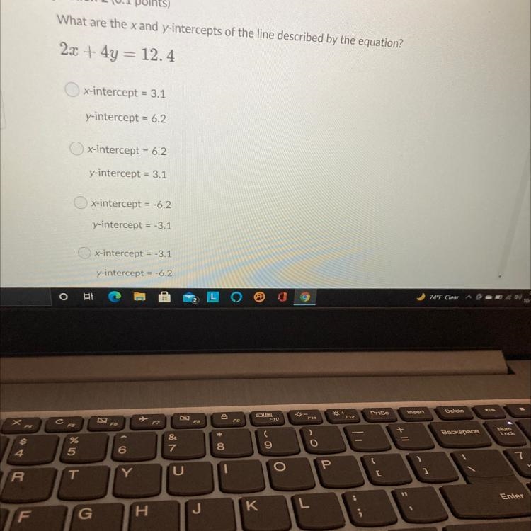 What are the x and y-intercepts of the line described by the equation?-example-1