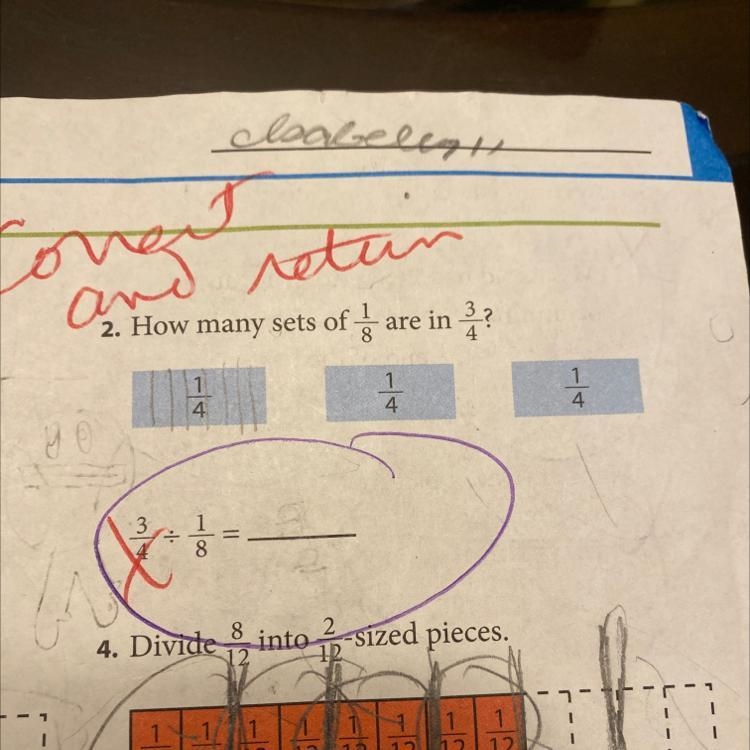 How many sets of one eighths are in 3/4-example-1