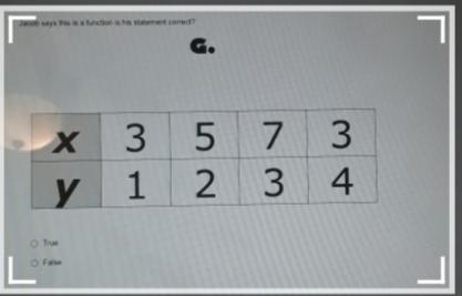 Jacob says this is a function is his statement correct? G. 3 5 7 3 1 2 3 4 у O True-example-1