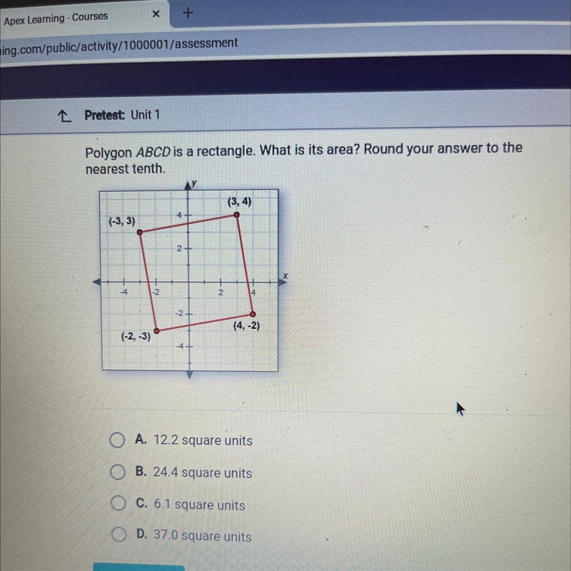 Polygon ABCD is a rectangle. What is its area? Round your answer to the nearest tenth-example-1