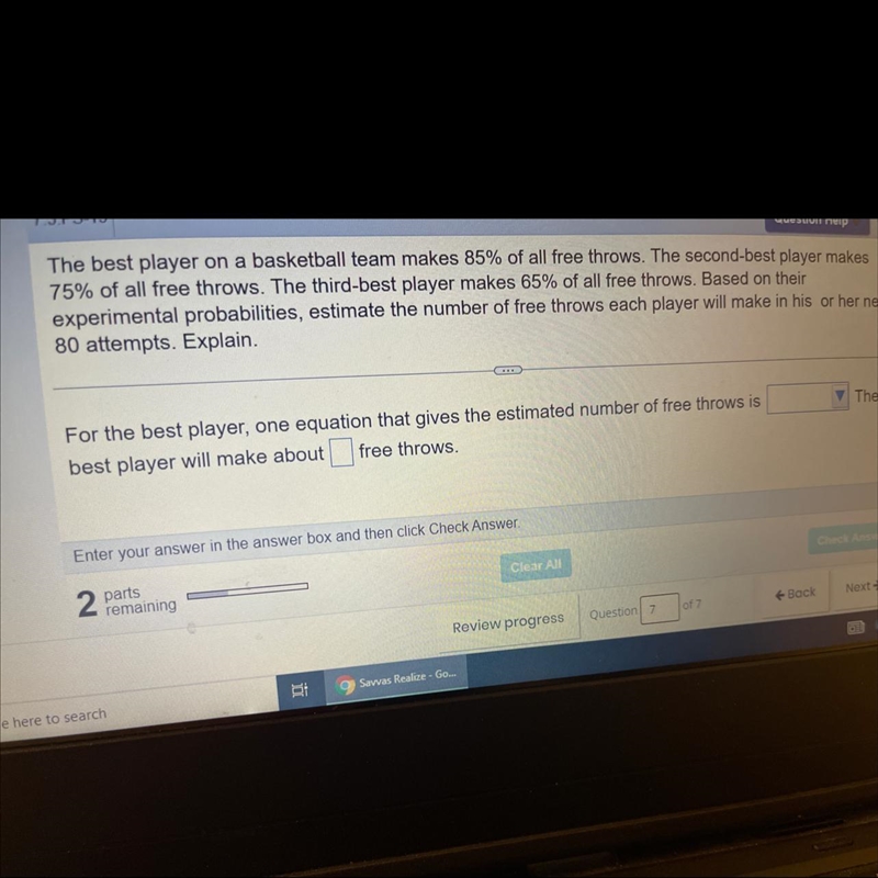 the best player on a basketball team makes 85% of all free throws. The second best-example-1