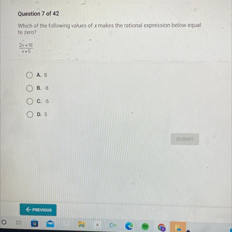 Which of the following values of x makes the rational expression below equal to zero-example-1