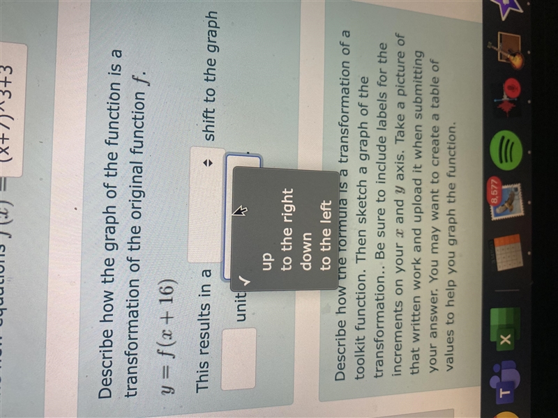 Describe how the graph of the function is a transformation of the original function-example-1