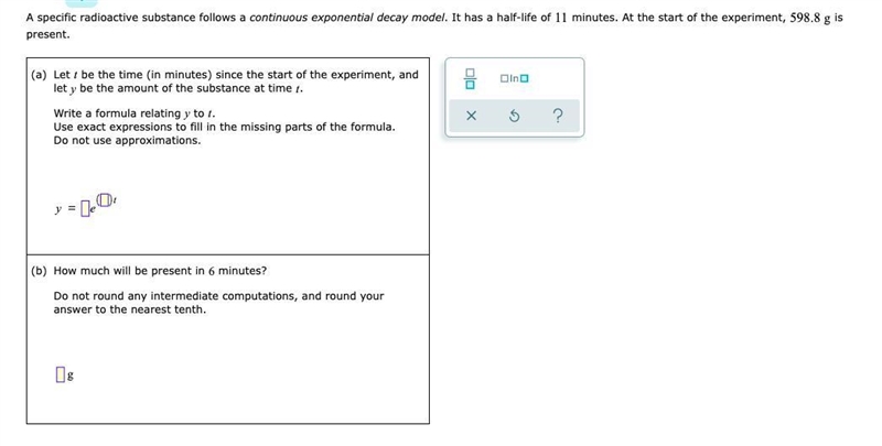 Writing and evaluating a function modeling continuous exponential growth or decay-example-1