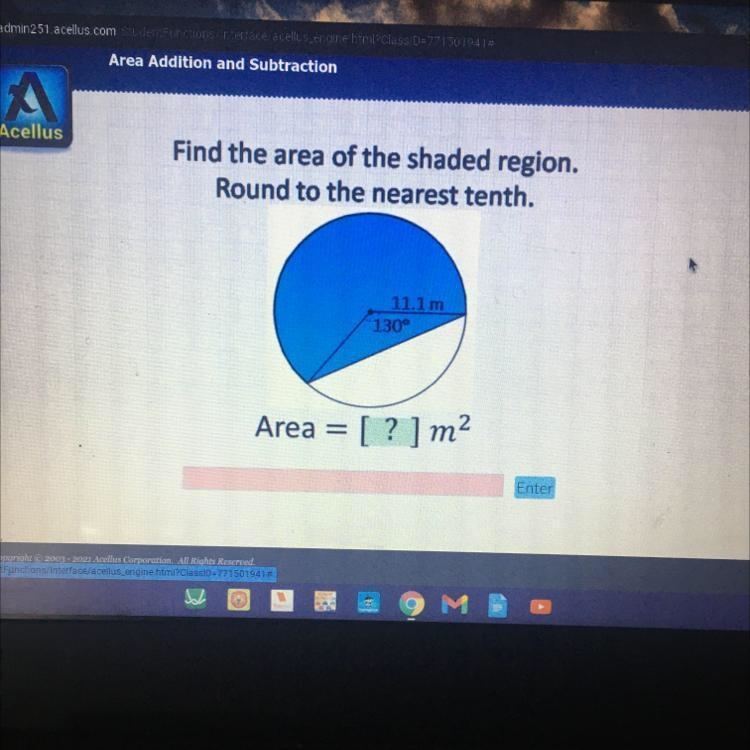 Help ASAP Please and thank you!!! Find the area of the shaded region. Round to the-example-1