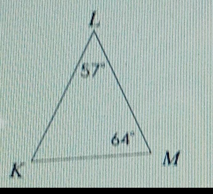 Give the side lengths in order from least to greatest. The side lengths are LM, MK-example-1