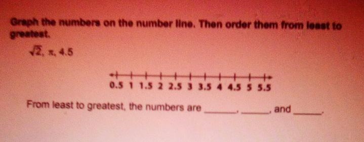 Graph the numbers on the number line. Then order them from least to greatest. 2., 4.5 ++ 0.5 1 1.5 2 2.5 3 3.5 4 4.5 5 5.5-example-1