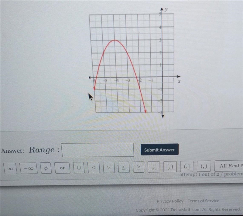 Identify the:(a)range of the graph(b)domain of the graphWrite answer as an inequality-example-1