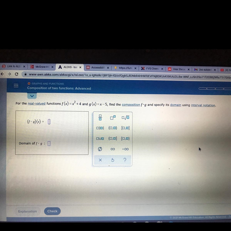 For the real-valued functions f (x)=x² +4 and g(x)=x-5, find the composition f g and-example-1