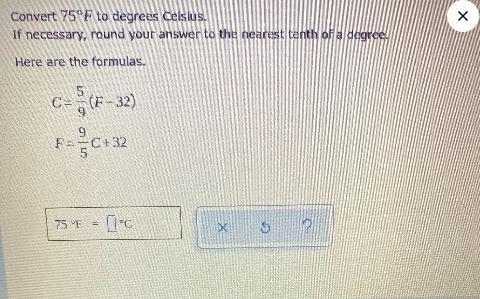 Convert 75°F to degrees Celsius.If necessary, round your answer to the nearest tenth-example-1