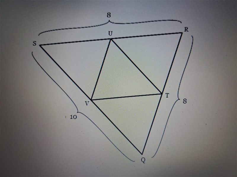 Triangle TUV is formed by connecting the midpoints of the side of triangle QRS. The-example-1