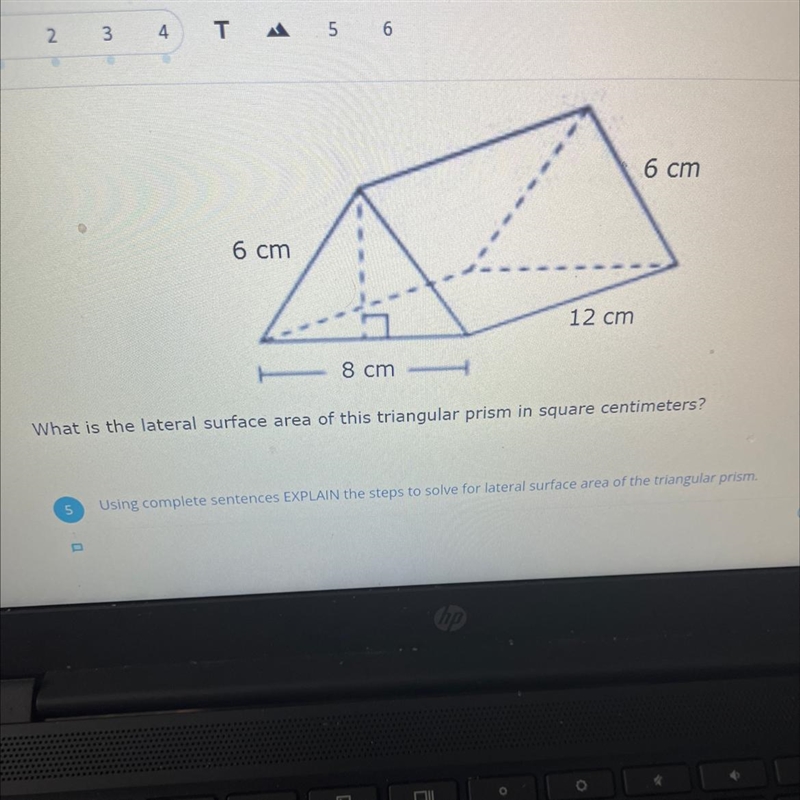 6 cm 6 cm 12 cm 8 cm What is the lateral surface area of this triangular prism in-example-1