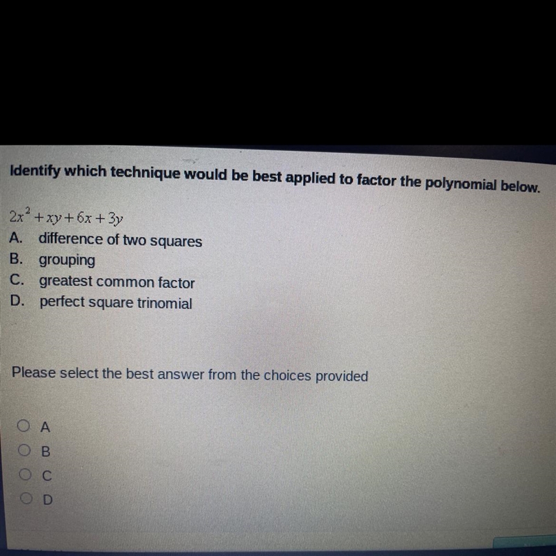 Which technique would be the best applied to factor the polynomial-example-1